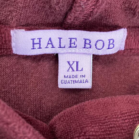 Hale Bob velour Hoodie pullover, burgundy women's XL with kangaroo pockets - Picture 8 of 8